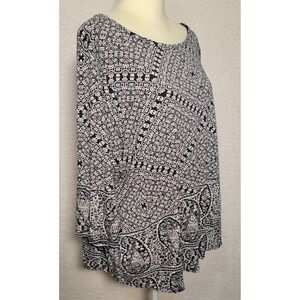 Lucky‎ Brand Women's Tunic Top Shirt 3X Plus Size 3/4 Sleeve Geometric Blue 0501